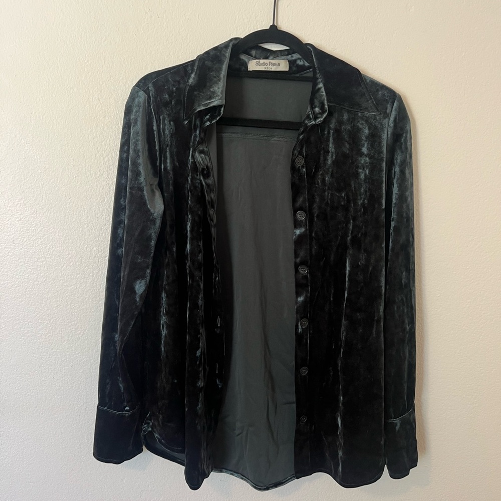 Velvet Button-Up Shirt